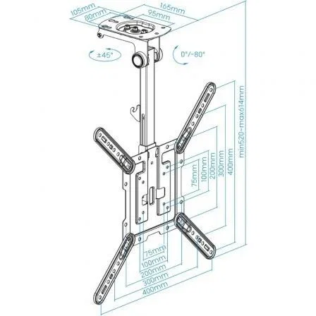 Tooq Soporte de Techo Giratorio LPCE1123TSLI-B para Pantallas 23-55 pulgadas